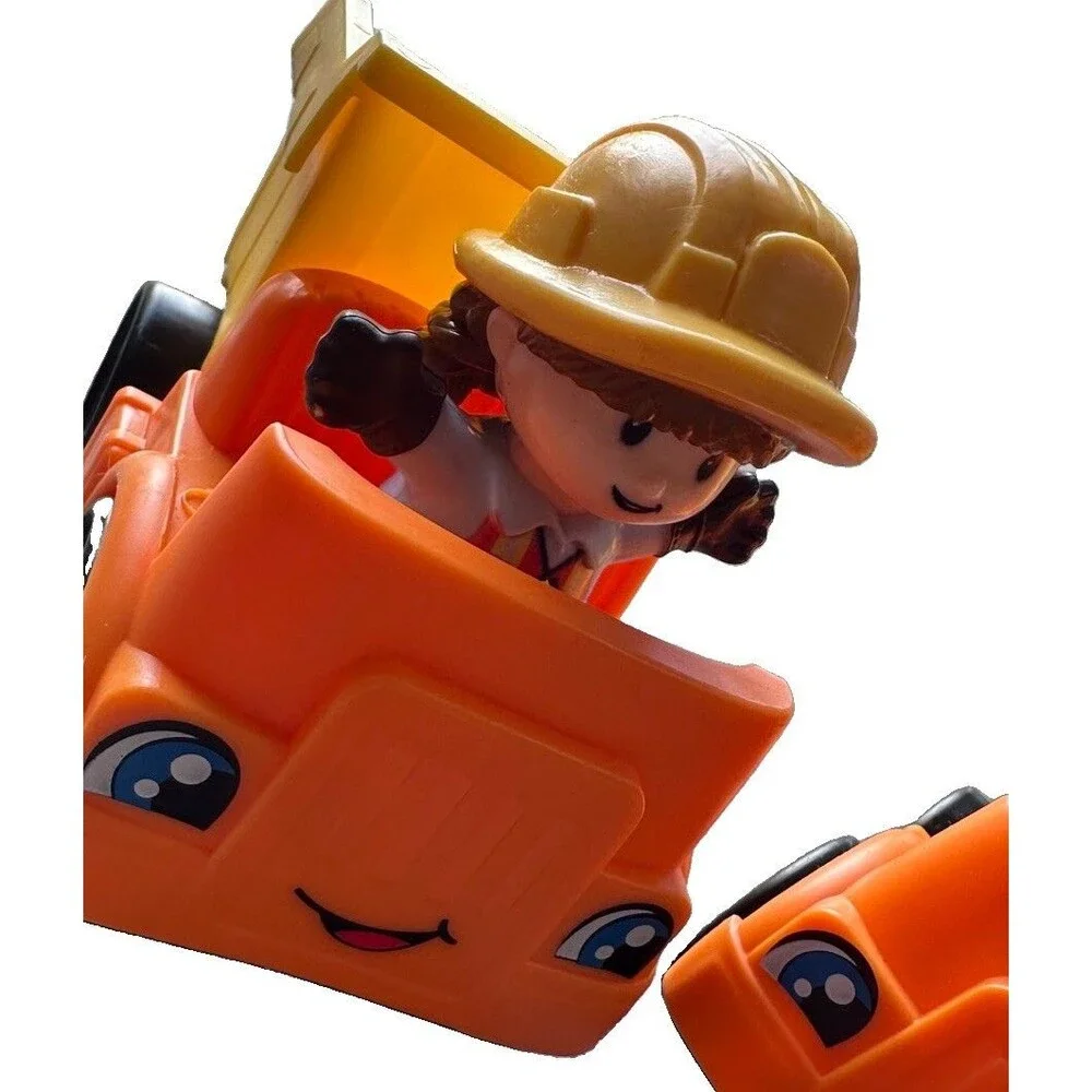 Fisher Price Little People Wheelies Dump Trucks Construction Workers Lot of 4
